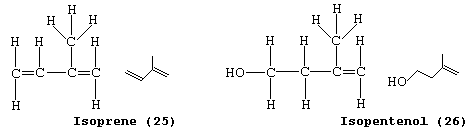 Structural and line formulae of isoprene and isopentenol